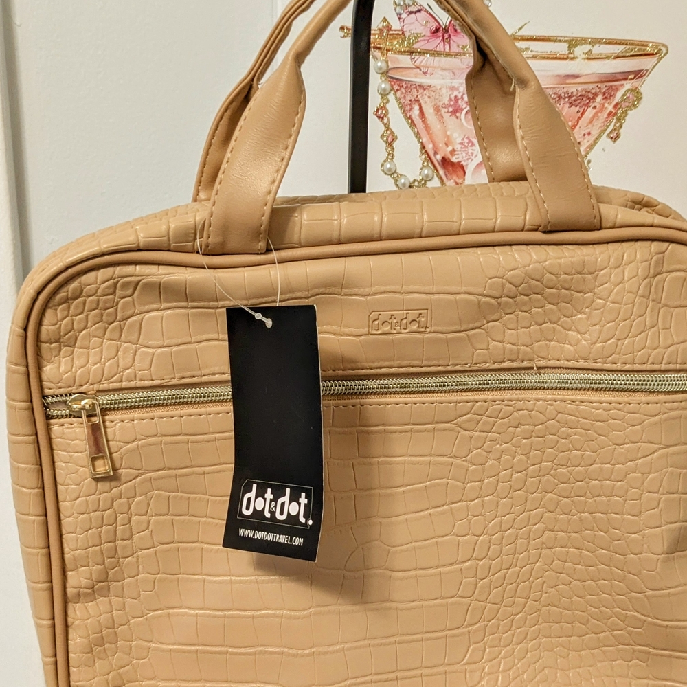 Dot Dot Tan Crocodile Embossed Travel Tote. NWT 14.5" X 11"